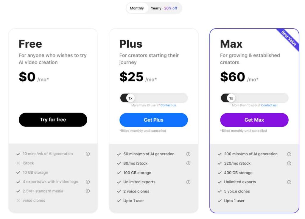 Invideo Pricing